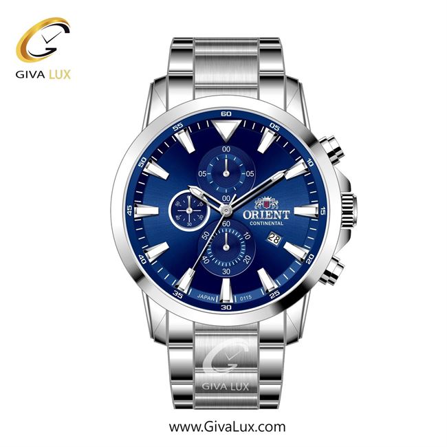 ساعت مچی اورجینال مردانه اورینت (کانتیننتال) | Orient (Continental) سه موتوره کرنوگراف نقره ای | نقره ای| آبی کاربنی| کد رفرنس 0115