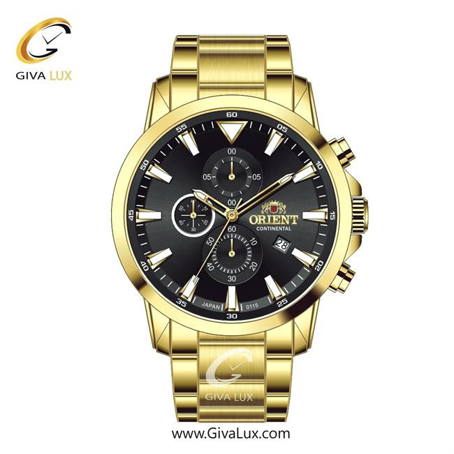 ساعت مچی اورجینال مردانه اورینت (کانتیننتال) | Orient (Continental) سه موتوره کرنوگراف طلایی | طلایی| مشکی| کد رفرنس 0115
