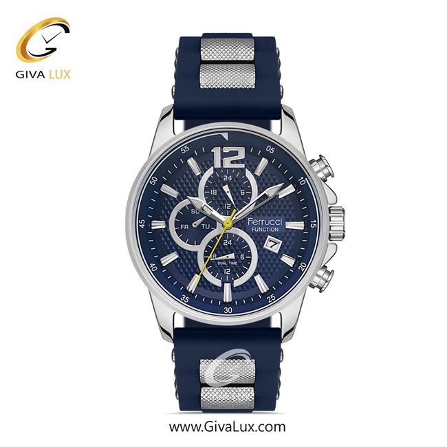 ساعت مچی اورجینال مردانه فروچی Ferrucci سه موتوره فول تایم نقره ای | نقره ای-سرمه ای| سرمه ای| کد رفرنس fcf.11550FS.02