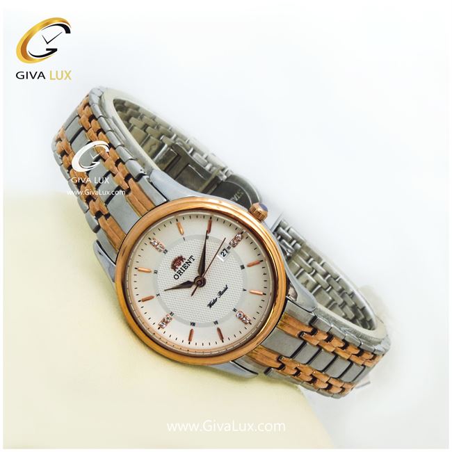 ساعت زنانه صفحه سفید با بند نقره ای رزگلد اورینت 