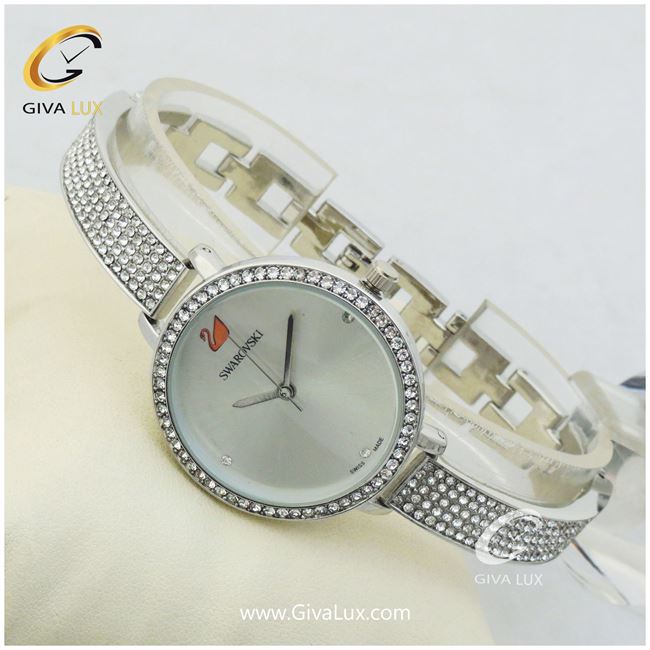 ساعت زنانه نگین دار نقره ای سواروسکی