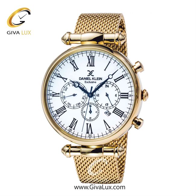 ساعت مچی اورجینال مردانه دنیل کلین سه موتوره کرنوگراف طلایی | طلایی| سفید| کد رفرنس DK11829-6