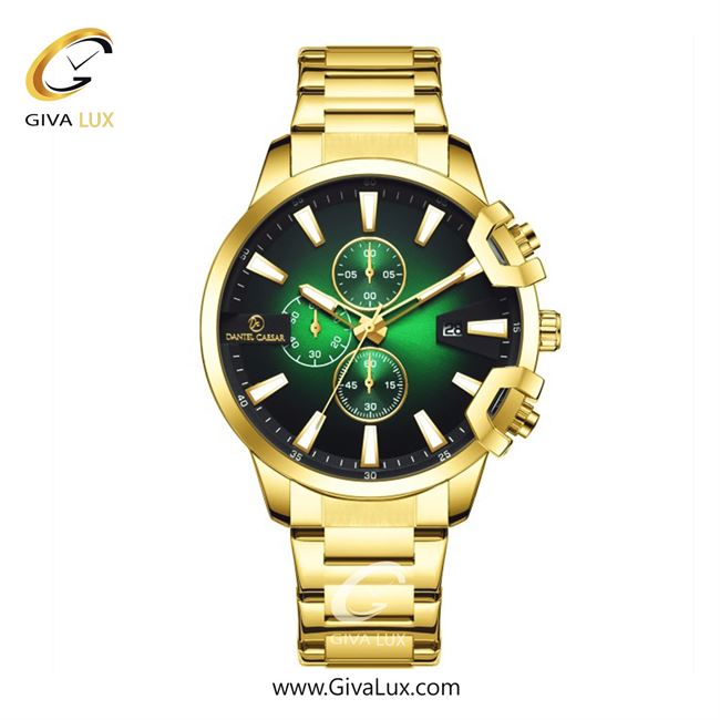 ساعت مچی اورجینال مردانه دنیل سزار سه موتوره کرنوگراف طلایی | طلایی| سبز-مشکی| کد رفرنس DC-1187