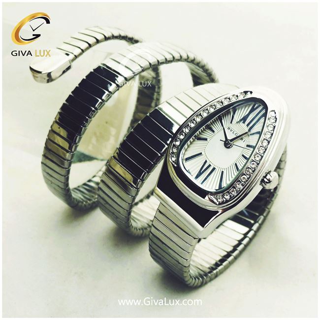 ساعت زنانه دستبندی نگین دار طرح مار بولگاری