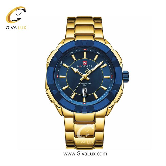 ساعت مچی مردانه تک موتور بند استیل طلایی ناوی فورس (نیوی فورس) NF9176 G/BE 