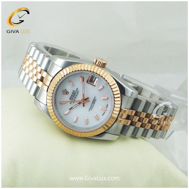 ساعت مچی زنانه فول استیل رولکس مدل دیت جاست رزگلد | رزگلد| سفید صدفی|