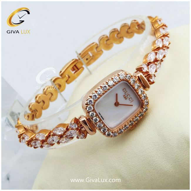ساعت مچی زنانه اورجینال گوچی مجلسی فول استیل نگین مخراج موتور سوئیس KBS کد رفرنس G81004