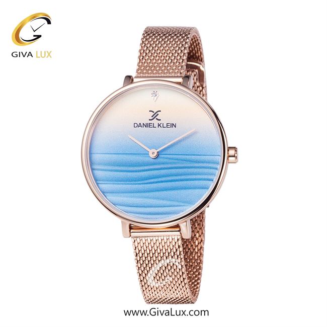 ساعت مچی اورجینال زنانه دنیل کلین رزگلد | رزگلد| آبی-گلدار/طرحدار-رزگلد| کد رفرنس DK11982-2