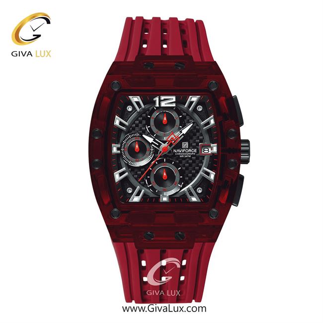 ساعت مچی اورجینال مردانه ناوی فورس|Naviforce|نوی فورس|نیوی فورس سه موتوره کرنوگراف قرمز | قرمز| مشکی| کد رفرنس NF7105-R/B/R