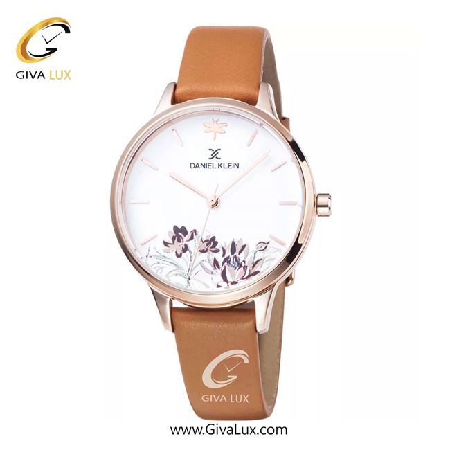 ساعت مچی اورجینال زنانه دنیل کلین رزگلد | عسلی| سفید-گلدار/طرحدار| کد رفرنس DK12030-2