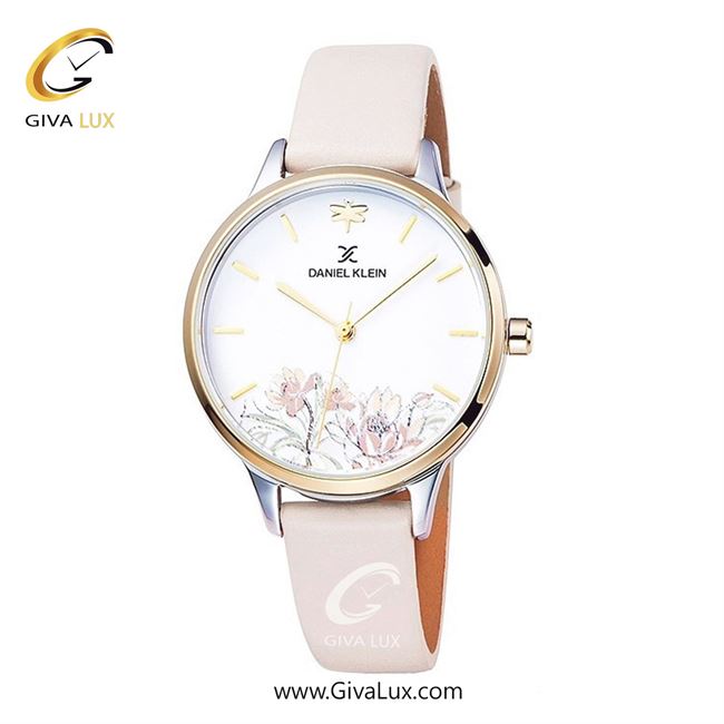 ساعت مچی اورجینال زنانه دنیل کلین طلایی | کرم| گلدار/طرحدار-سفید| کد رفرنس DK12030-3