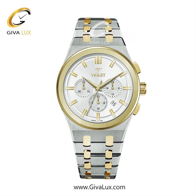 ساعت مچی اورجینال مردانه ویولت VIOLET سه موتوره کرنوگراف طلایی-نقره ای | نقره ای-طلایی| سفید| کد رفرنس 0602/2