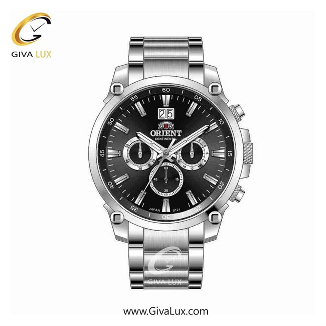 ساعت مچی اورجینال مردانه اورینت (کانتیننتال) | Orient (Continental) سه موتوره کرنوگراف نقره ای | نقره ای| مشکی| کد رفرنس 0121