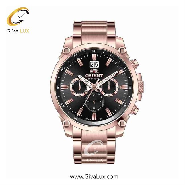 ساعت مچی اورجینال مردانه اورینت (کانتیننتال) | Orient (Continental) سه موتوره کرنوگراف رزگلد | رزگلد| مشکی| کد رفرنس 0121