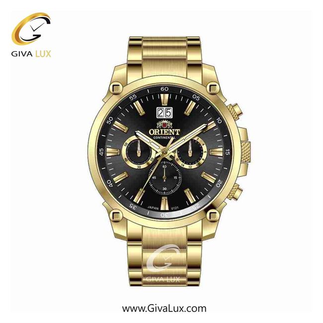 ساعت مچی اورجینال مردانه اورینت (کانتیننتال) | Orient (Continental) سه موتوره کرنوگراف طلایی | طلایی| مشکی| کد رفرنس 0121