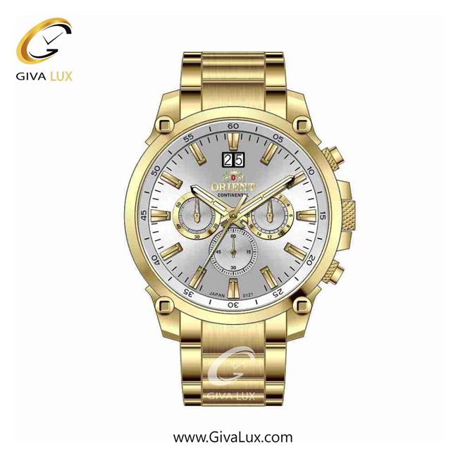 ساعت مچی اورجینال مردانه اورینت (کانتیننتال) | Orient (Continental) سه موتوره کرنوگراف طلایی | طلایی| نقره ای| کد رفرنس 0121