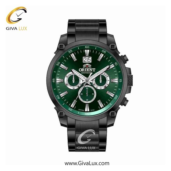 ساعت مچی اورجینال مردانه اورینت (کانتیننتال) | Orient (Continental) سه موتوره کرنوگراف مشکی | مشکی| سبز یشمی تیره| کد رفرنس 0121