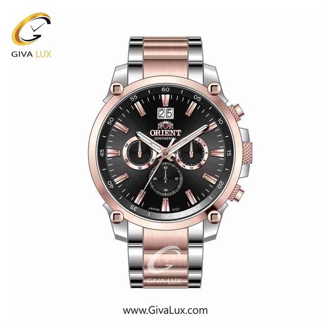 ساعت مچی اورجینال مردانه اورینت (کانتیننتال) | Orient (Continental) سه موتوره کرنوگراف نقره ای-رزگلد | نقره ای-رزگلد| مشکی| کد رفرنس 0121