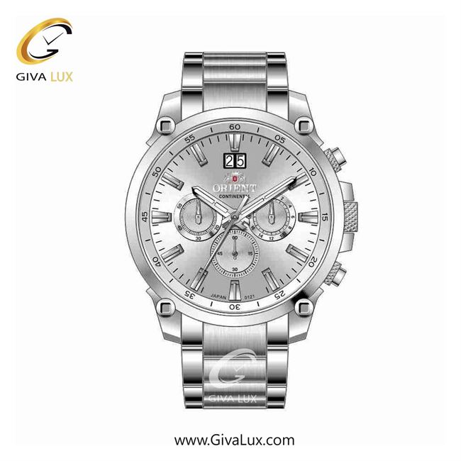 ساعت مچی اورجینال مردانه اورینت (کانتیننتال) | Orient (Continental) سه موتوره کرنوگراف نقره ای | نقره ای| نقره ای| کد رفرنس 0121