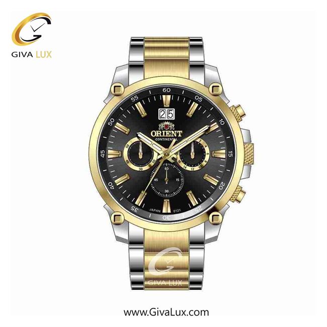 ساعت مچی اورجینال مردانه اورینت (کانتیننتال) | Orient (Continental) سه موتوره کرنوگراف طلایی-نقره ای | نقره ای-طلایی| مشکی| کد رفرنس 0121