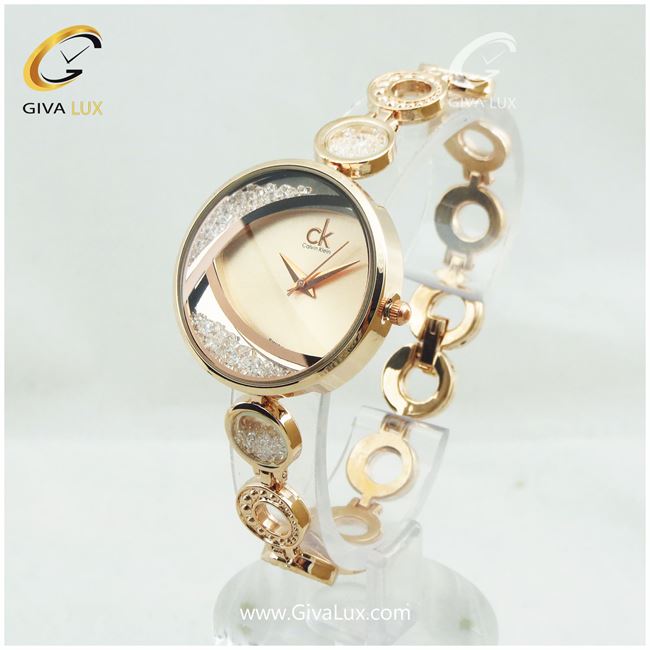 ساعت زنانه نگین متحرک رزگلد کلوین کلین