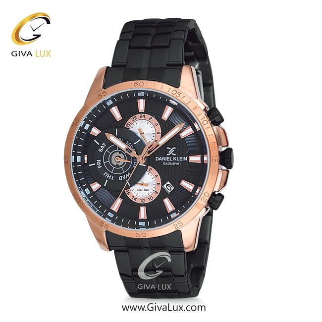 ساعت مچی اورجینال مردانه دنیل کلین سه موتوره فول تایم رزگلد | مشکی| مشکی| کد رفرنس DK12126-2