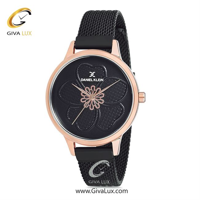 ساعت مچی اورجینال زنانه دنیل کلین رزگلد | مشکی| مشکی-گلدار/طرحدار| کد رفرنس DK12175-4