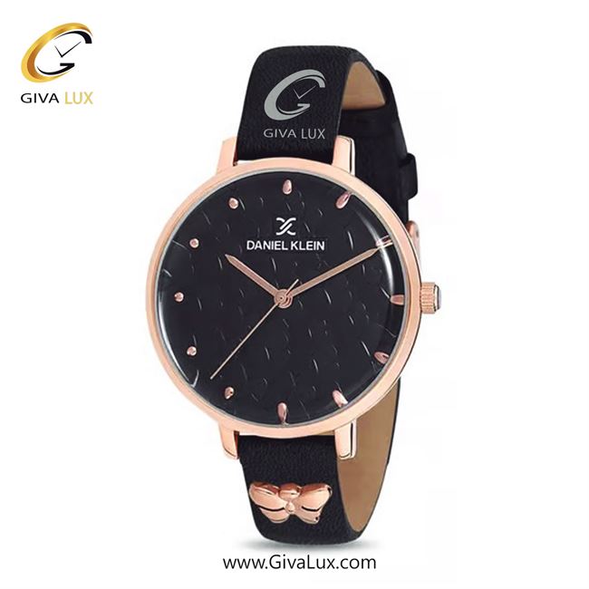 ساعت مچی اورجینال زنانه دنیل کلین رزگلد | مشکی| مشکی-گلدار/طرحدار| کد رفرنس DK12184-3