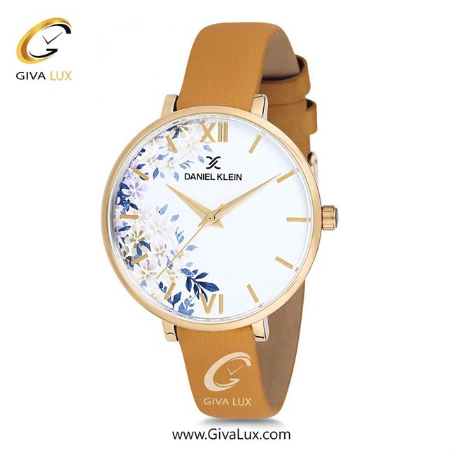 ساعت مچی اورجینال زنانه دنیل کلین طلایی | عسلی| گلدار/طرحدار-سفید| کد رفرنس DK12187-2