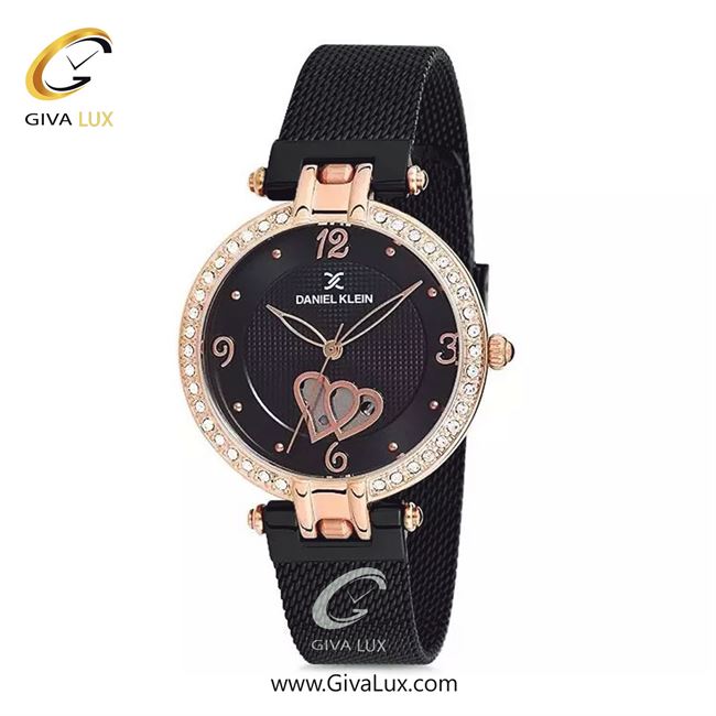 ساعت مچی اورجینال زنانه دنیل کلین رزگلد | مشکی| مشکی-گلدار/طرحدار| کد رفرنس DK12192-5