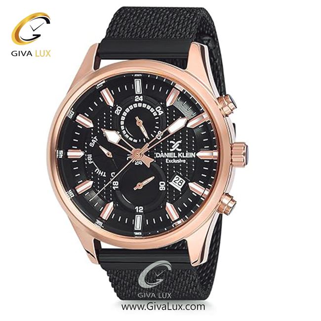 ساعت مچی اورجینال مردانه دنیل کلین سه موتوره کرنوگراف رزگلد | مشکی| مشکی| کد رفرنس DK12222-6