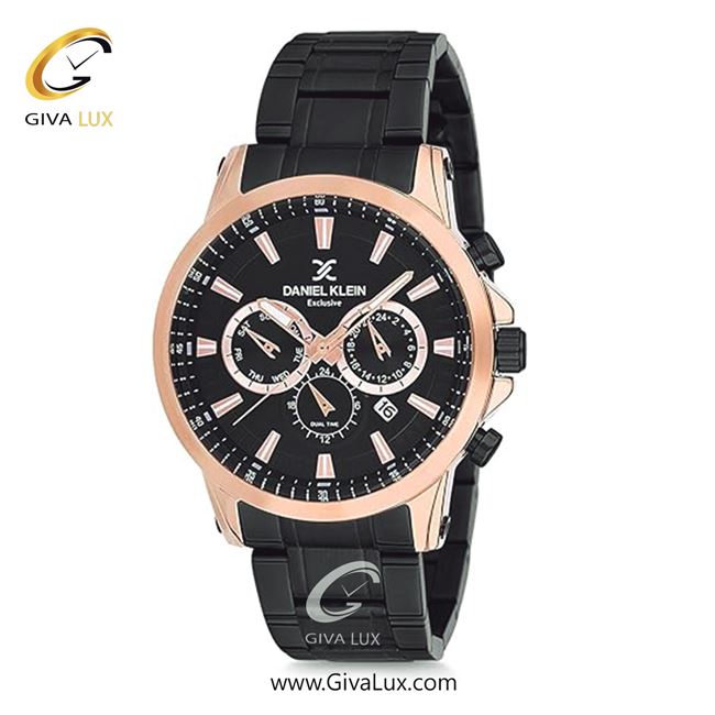 ساعت مچی اورجینال مردانه دنیل کلین سه موتوره کرنوگراف رزگلد | مشکی| مشکی| کد رفرنس DK12224-2