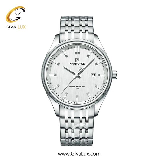 ساعت مچی مردانه تک موتوره بند استیل نقره ای ناوی فورس (نیوی فورس) NF8039 S/S/W