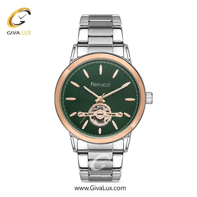 ساعت مچی اورجینال مردانه فروچی Ferrucci رزگلد | نقره ای| سبز یشمی تیره| کد رفرنس fcf.12381FM.02