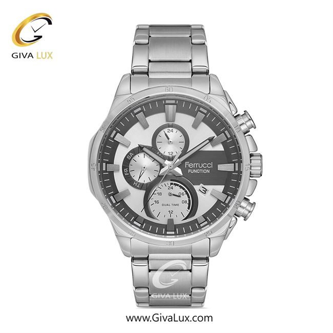 ساعت مچی اورجینال مردانه فروچی Ferrucci سه موتوره فول تایم نقره ای | نقره ای| نقره ای| کد رفرنس fcf.12459FM.02
