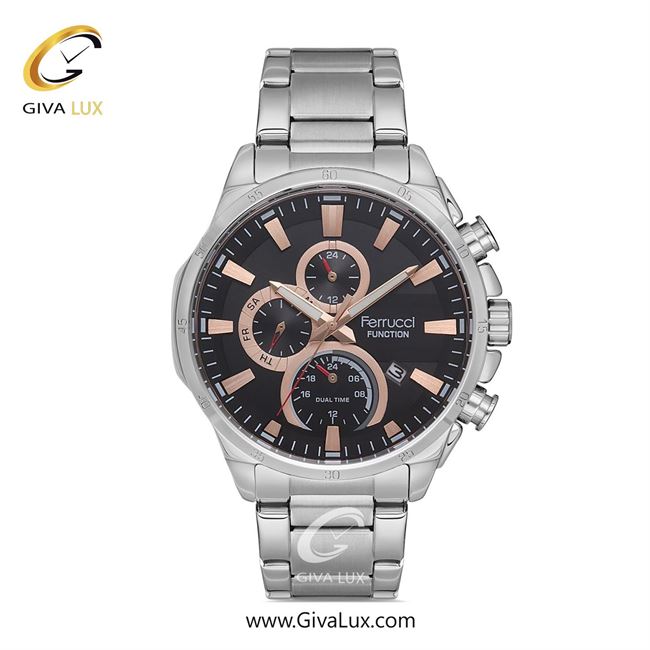 ساعت مچی اورجینال مردانه فروچی Ferrucci سه موتوره فول تایم نقره ای | نقره ای| مشکی| کد رفرنس fcf.12459FM.05