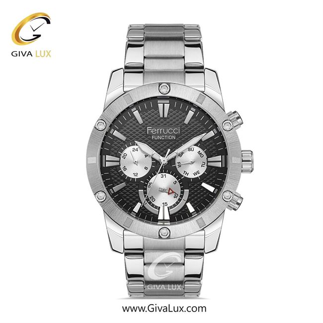 ساعت مچی اورجینال مردانه فروچی Ferrucci سه موتوره فول تایم نقره ای | نقره ای| مشکی| کد رفرنس fcf.12485FM.01