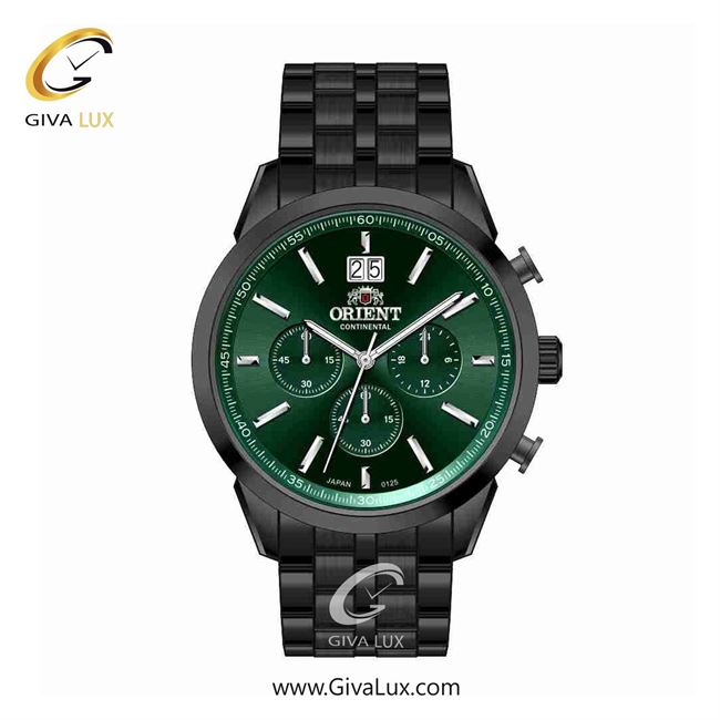 ساعت مچی اورجینال مردانه اورینت (کانتیننتال) | Orient (Continental) سه موتوره کرنوگراف مشکی | مشکی| سبز یشمی تیره| کد رفرنس 0125
