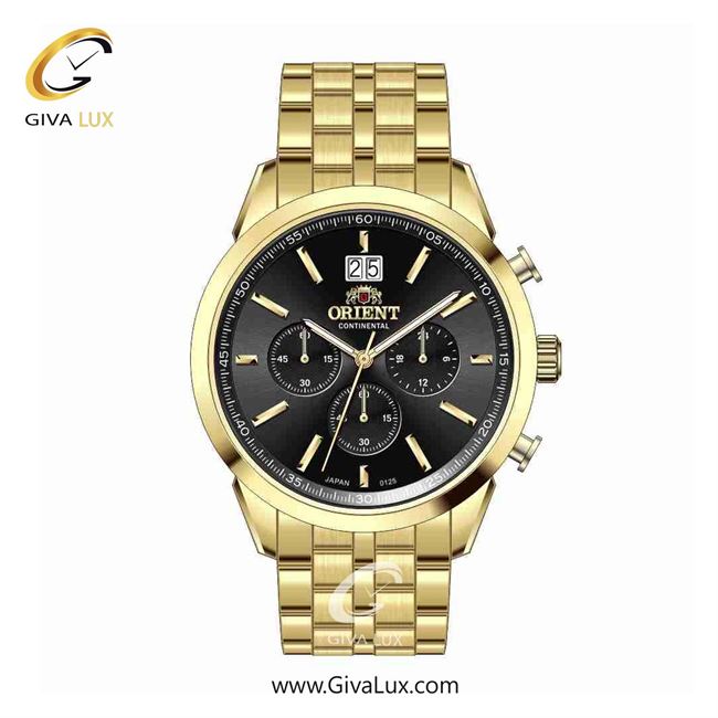 ساعت مچی اورجینال مردانه اورینت (کانتیننتال) | Orient (Continental) سه موتوره کرنوگراف طلایی | طلایی| مشکی| کد رفرنس 0125