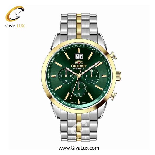ساعت مچی اورجینال مردانه اورینت (کانتیننتال) | Orient (Continental) سه موتوره کرنوگراف نقره ای-طلایی | نقره ای-طلایی| سبز یشمی تیره| کد رفرنس 0125