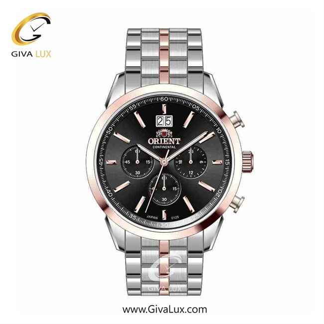 ساعت مچی اورجینال مردانه اورینت (کانتیننتال) | Orient (Continental) سه موتوره کرنوگراف رزگلد-نقره ای | نقره ای-رزگلد| مشکی| کد رفرنس 0125