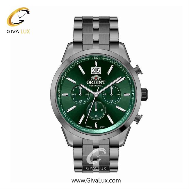 ساعت مچی اورجینال مردانه اورینت (کانتیننتال) | Orient (Continental) سه موتوره کرنوگراف تیتانیوم | تیتانیوم(زغالی)| سبز یشمی تیره| کد رفرنس 0125