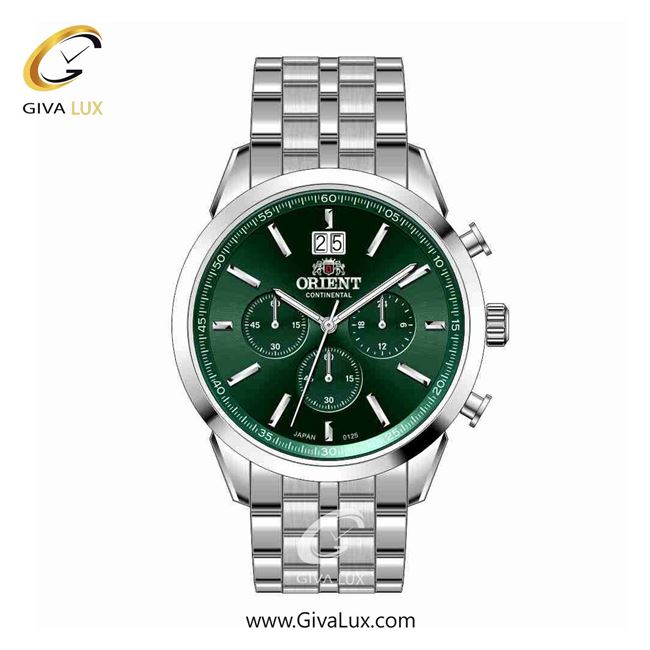 ساعت مچی اورجینال مردانه اورینت (کانتیننتال) | Orient (Continental) سه موتوره کرنوگراف نقره ای | نقره ای| سبز یشمی تیره| کد رفرنس 0125