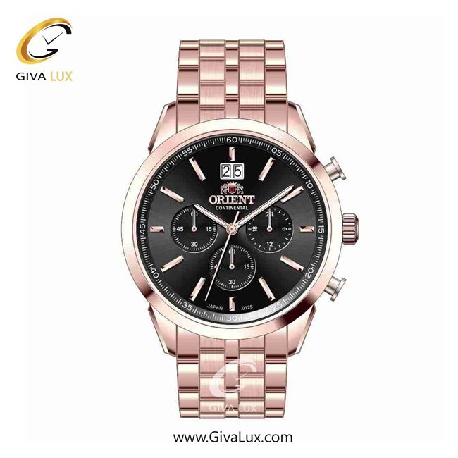 ساعت مچی اورجینال مردانه اورینت (کانتیننتال) | Orient (Continental) سه موتوره کرنوگراف رزگلد | رزگلد| مشکی| کد رفرنس 0125