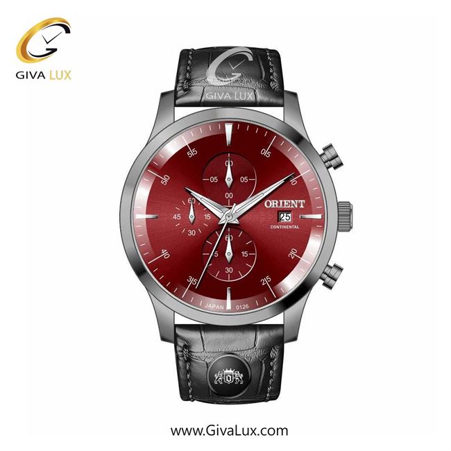 ساعت مچی اورجینال مردانه اورینت (کانتیننتال) | Orient (Continental) سه موتوره کرنوگراف تیتانیوم | مشکی| زرشکی| کد رفرنس 0126