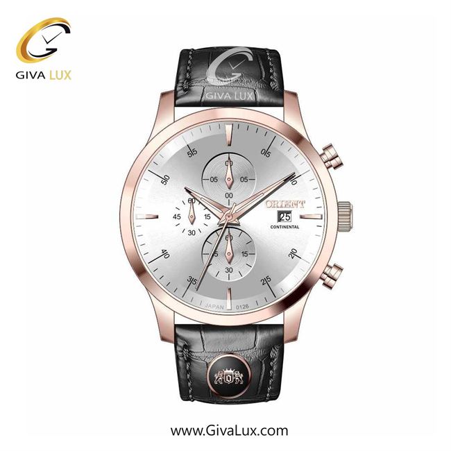 ساعت مچی اورجینال مردانه اورینت (کانتیننتال) | Orient (Continental) سه موتوره کرنوگراف رزگلد | مشکی| نقره ای| کد رفرنس 0126