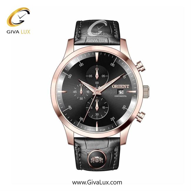 ساعت مچی اورجینال مردانه اورینت (کانتیننتال) | Orient (Continental) سه موتوره کرنوگراف رزگلد | مشکی| مشکی| کد رفرنس 0126