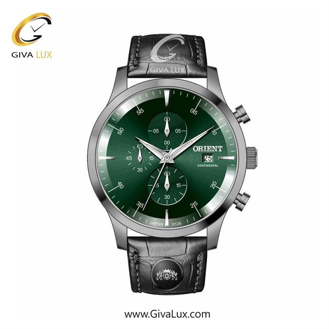 ساعت مچی اورجینال مردانه اورینت (کانتیننتال) | Orient (Continental) سه موتوره کرنوگراف تیتانیوم | مشکی| سبز یشمی تیره| کد رفرنس 0126