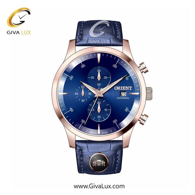 ساعت مچی اورجینال مردانه اورینت (کانتیننتال) | Orient (Continental) سه موتوره کرنوگراف رزگلد | سرمه ای| سرمه ای| کد رفرنس 0126