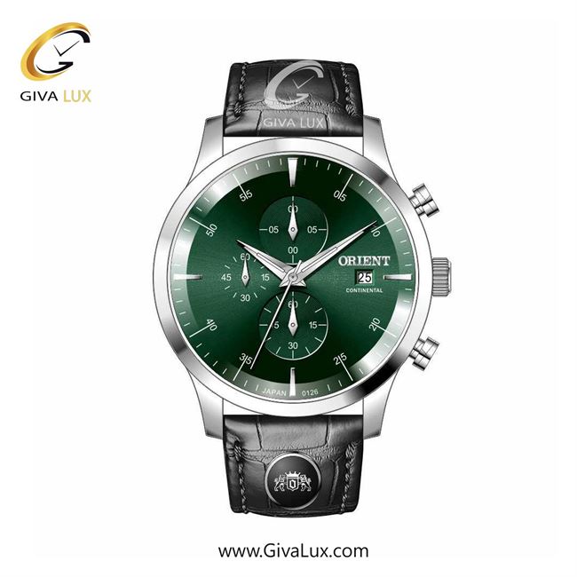 ساعت مچی اورجینال مردانه اورینت (کانتیننتال) | Orient (Continental) سه موتوره کرنوگراف نقره ای | مشکی| سبز یشمی تیره| کد رفرنس 0126